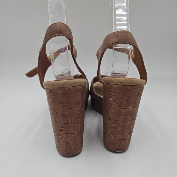 Chie Mihara Cork Wedge Platform Brown Leather Sandals Heel 4.5" Size 39 US 8.5 - Picture 4 of 8
